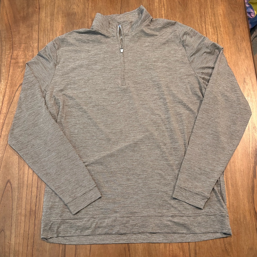 Johnnie-O Men's Vaughn Striped Performance 1/4 Zip Pullover Brown Heather XL